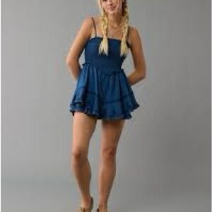 American Eagle Outfitters Bella Navy Ruffle Romper